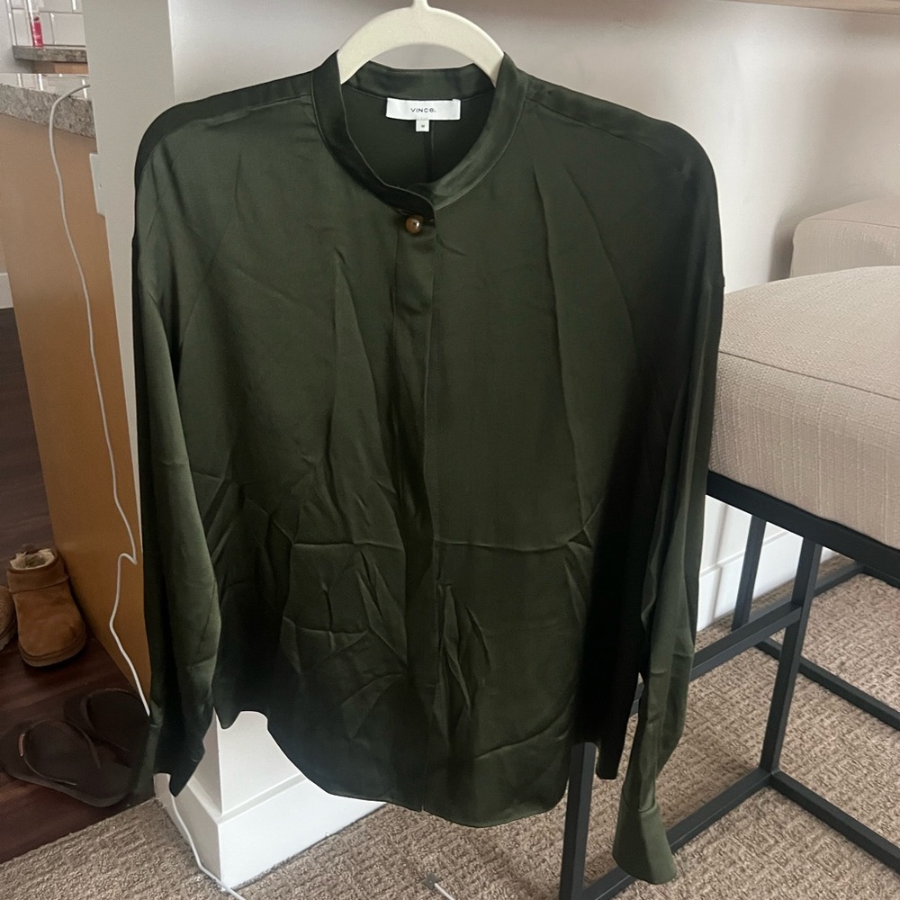 Vince Dark Green Button-Up Blouse